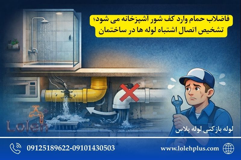 فاضلاب حمام وارد کف شور آشپزخانه می شود؛ تشخیص اتصال اشتباه لوله ها در ساختمان