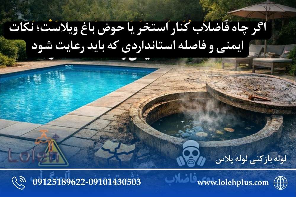 اگر چاه فاضلاب کنار استخر یا حوض باغ ویلاست؛ نکات ایمنی و فاصله استانداردی که باید رعایت شود